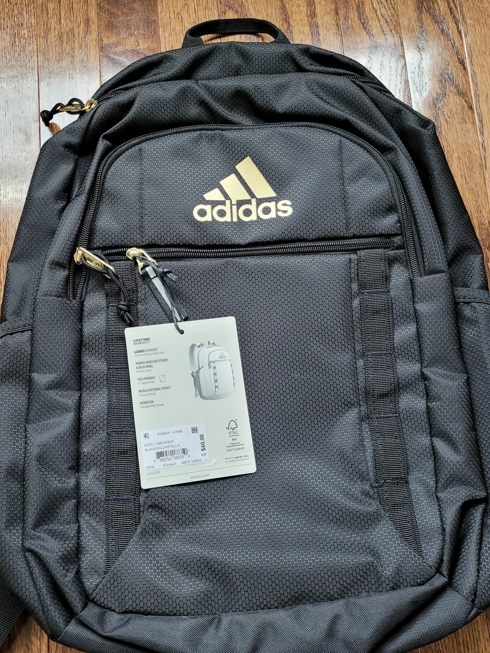 adidas Black Backpack with Gold Logo Accents